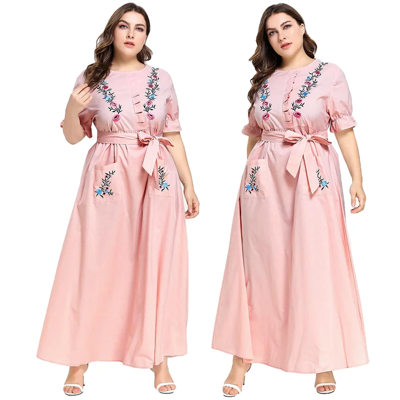 Мусульманское женское длинное Макси Платье рубашка одежда с вышивкой abaya