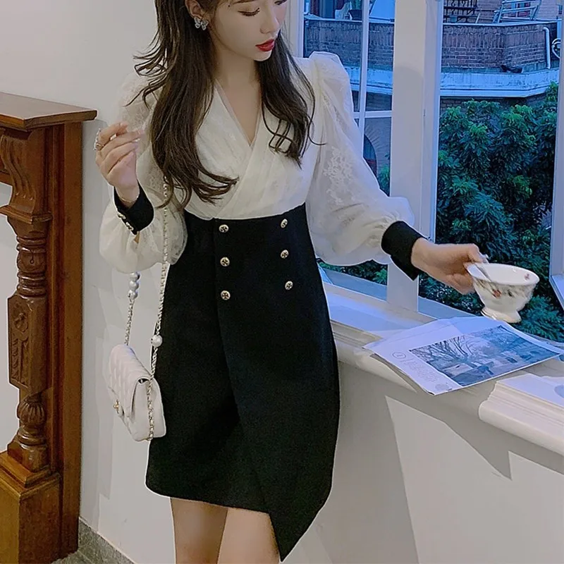 Women's clothes summer retro V-neck tulle dress 
Women's clothes summer retro V-neck tulle dress