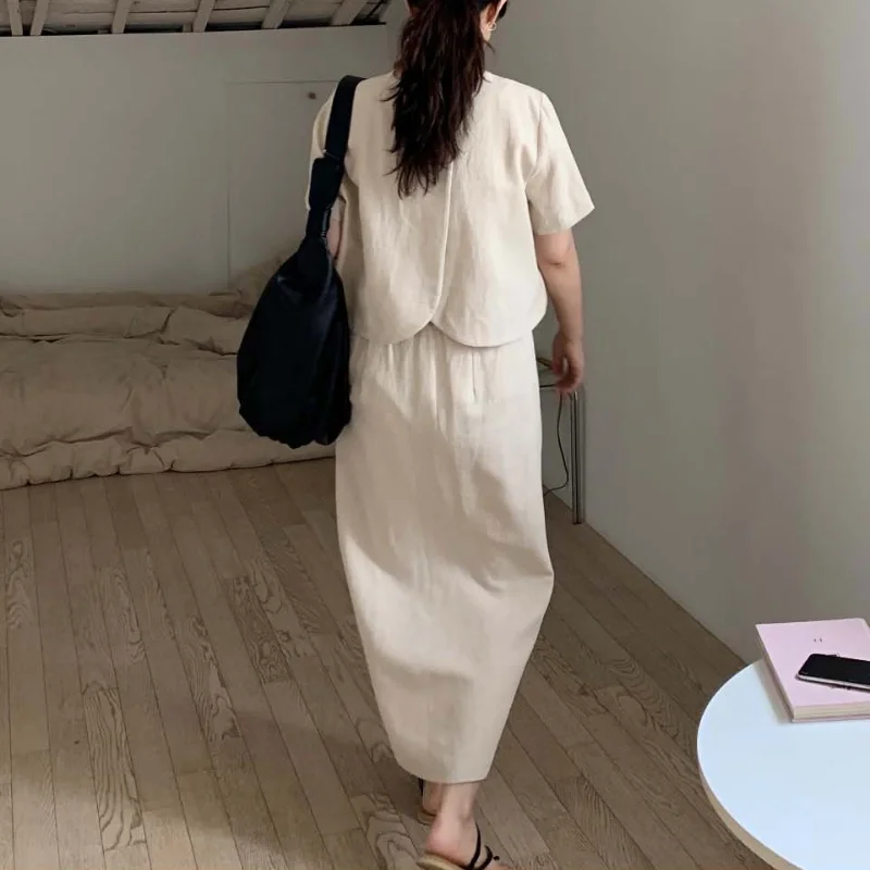 Women Summer Cotton Linen Two Piece Set 2021 New Beige Short Blazer Coat & Elastic High Waist Straight Long Skirt
Women Summer Cotton Linen Two Piece Set 2021 New Beige Short Blazer Coat & Elastic High Waist Straight Long Skirt