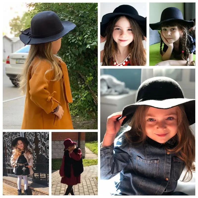 Фетровая шляпа с широкими полями для детей Осень зима детская одежда девочек