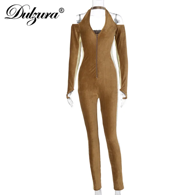 Dulzura velvet stripe women jumpsuit halter long sleeve gloves zip off shoulder elegant v neck bodycon sexy streetwear sports
Dulzura velvet stripe women jumpsuit halter long sleeve gloves zip off shoulder elegant v neck bodycon sexy streetwear sports