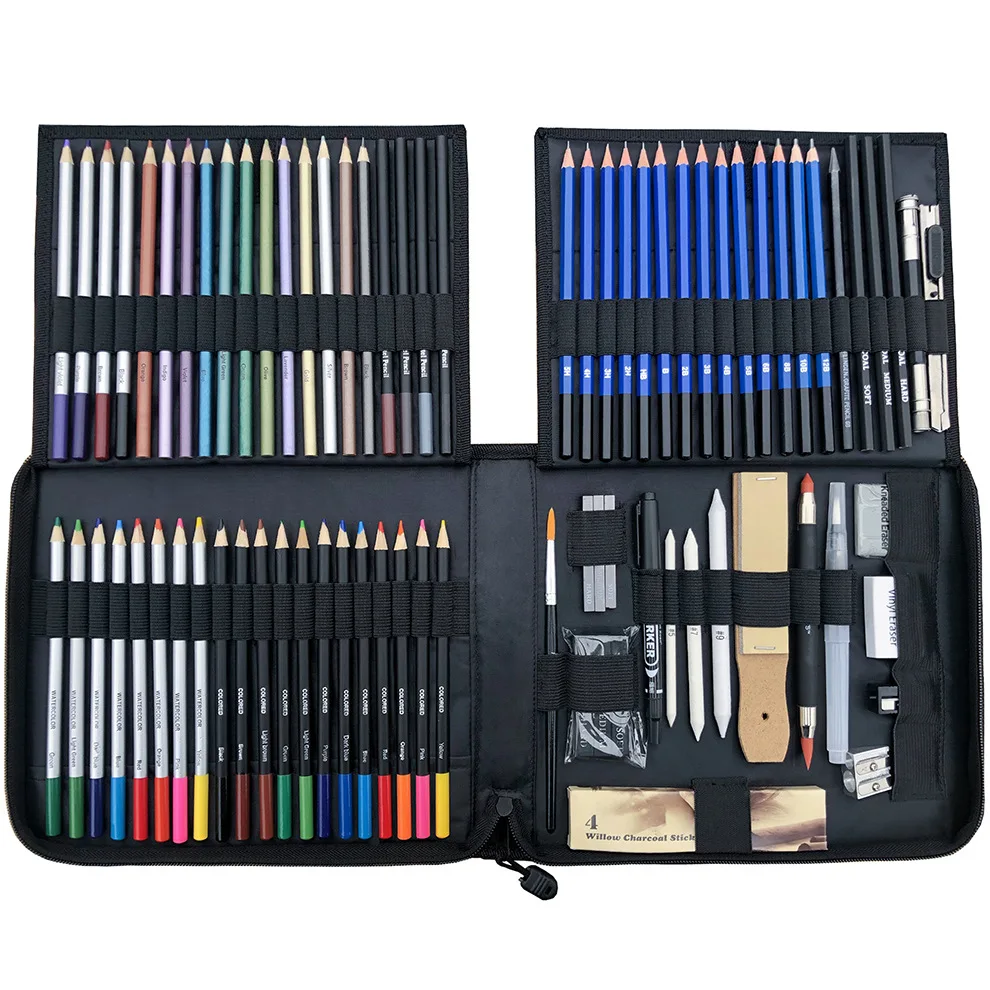 

83 Pcs Professional Color Pencil and Sketch Pencils Set for Draw Charcoal Oil Colored Pencils For Students Painting Art Supplies