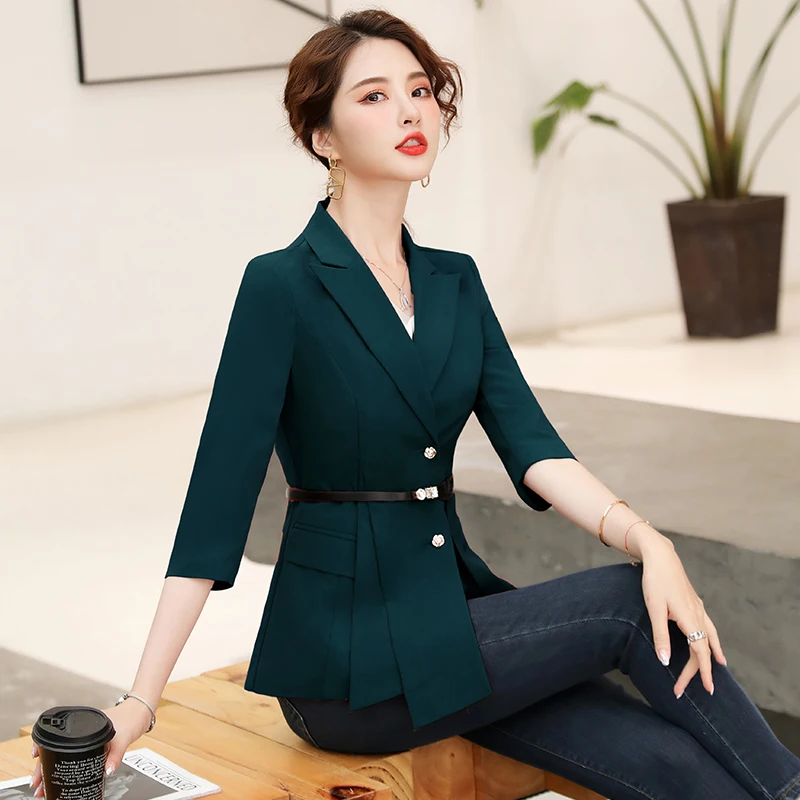 Half Sleeve Formal Blazers Jackets Coat Elegant OL Styles Blazer Women Business Work Wear Professional Blaser Tops with Belt
Half Sleeve Formal Blazers Jackets Coat Elegant OL Styles Blazer Women Business Work Wear Professional Blaser Tops with Belt