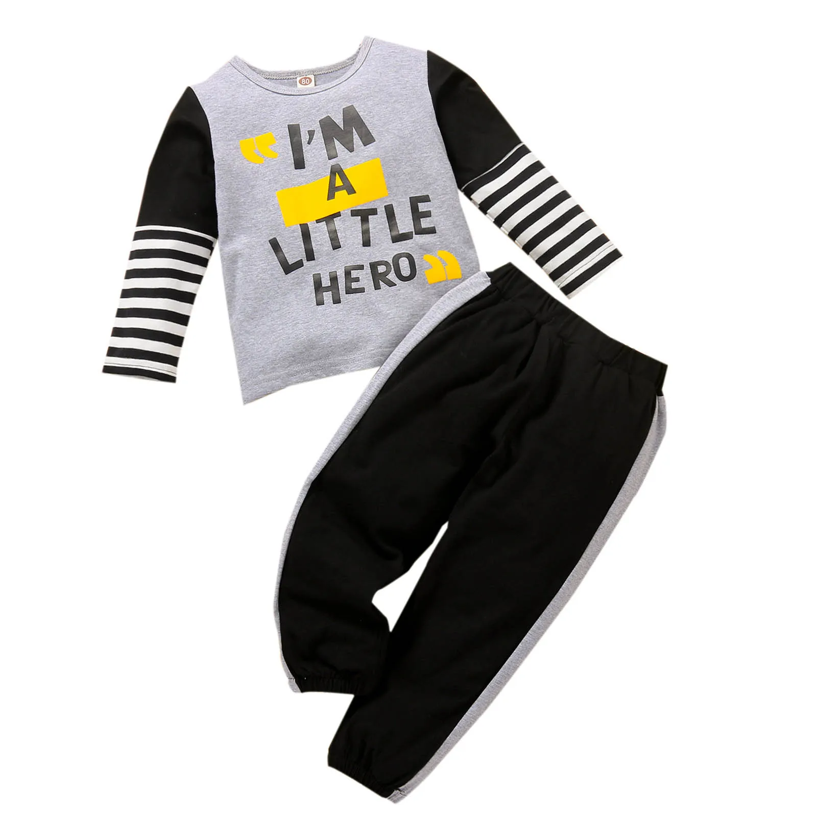 2021Toddle Baby Clothes Boys Casual 2PC Clothes Set, Letters and Stripe Printed Pattern Pullover and Trousers, Black/ Grey
2021Toddle Baby Clothes Boys Casual 2PC Clothes Set, Letters and Stripe Printed Pattern Pullover and Trousers, Black/ Grey