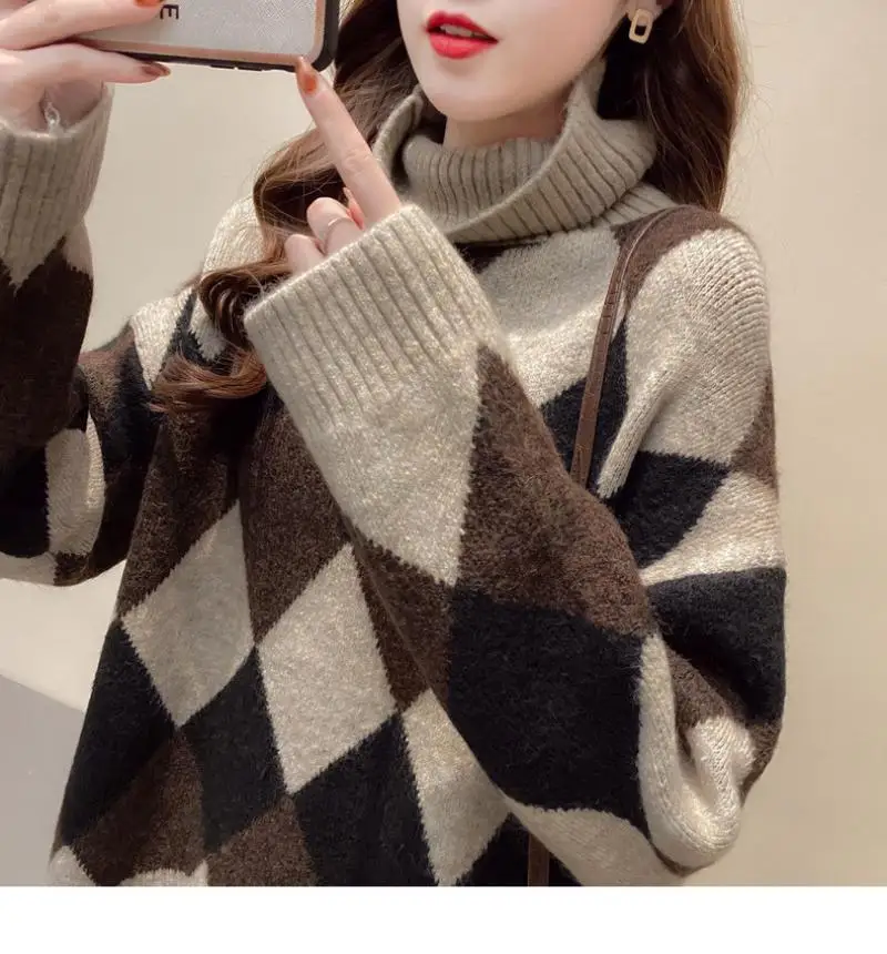 Turtleneck sweater women winter thick lazy wind loose western style Korean diamond pile pile collar pullover winter clothes
Turtleneck sweater women winter thick lazy wind loose western style Korean diamond pile pile collar pullover winter clothes