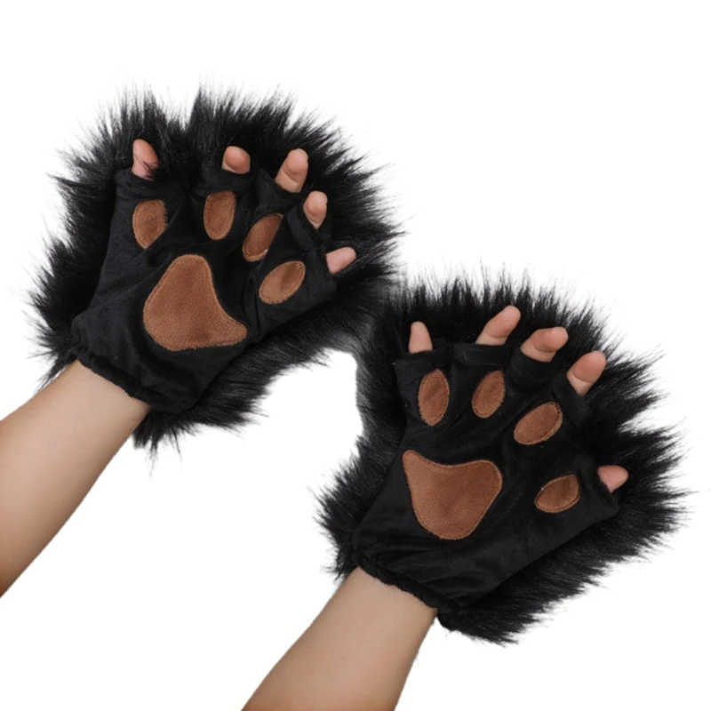 

1 Pair Furry Paw Gloves Cat Girls Cosplay Accessory Kawaii Plush Wolf Paws Fingerless Winter Gloves for Anime Cosplay