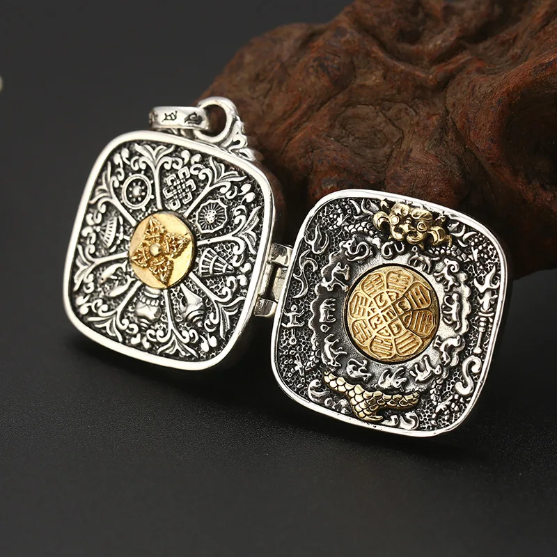 100% Real 925 Sterling Silver Buddha Zodiac Gawu Box Instrument Vajra Pendant Men Women Necklace Fine Jewelery | Украшения и
