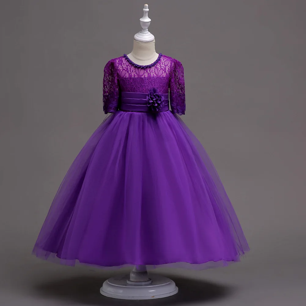 4 15 осенние кружевные платья с рукавом до локтя для девочек элегантные жемчугом и