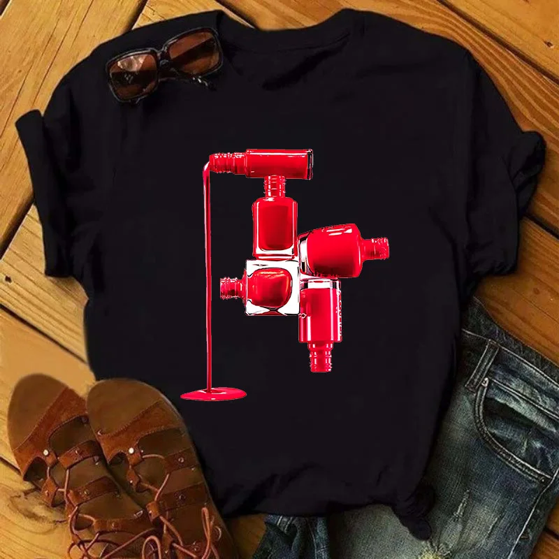 Women Sweet Cute Tshirt Cartoon Printing Summer Tees Fashion Clothes Female Short Sleeve Black Simple Colorful Nail Polish
Women Sweet Cute Tshirt Cartoon Printing Summer Tees Fashion Clothes Female Short Sleeve Black Simple Colorful Nail Polish