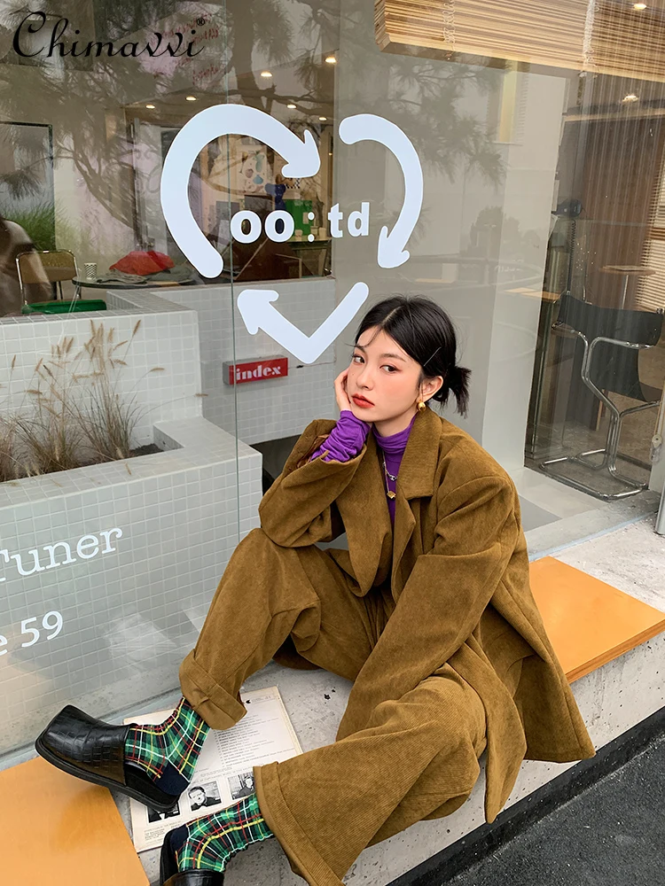 Two Piece Pants Set Lady Corduroy Long Sleeve Casual Suit Jacket High Waist Wide Leg Pants Set of Two Fashion Pieces for Women
Two Piece Pants Set Lady Corduroy Long Sleeve Casual Suit Jacket High Waist Wide Leg Pants Set of Two Fashion Pieces for Women