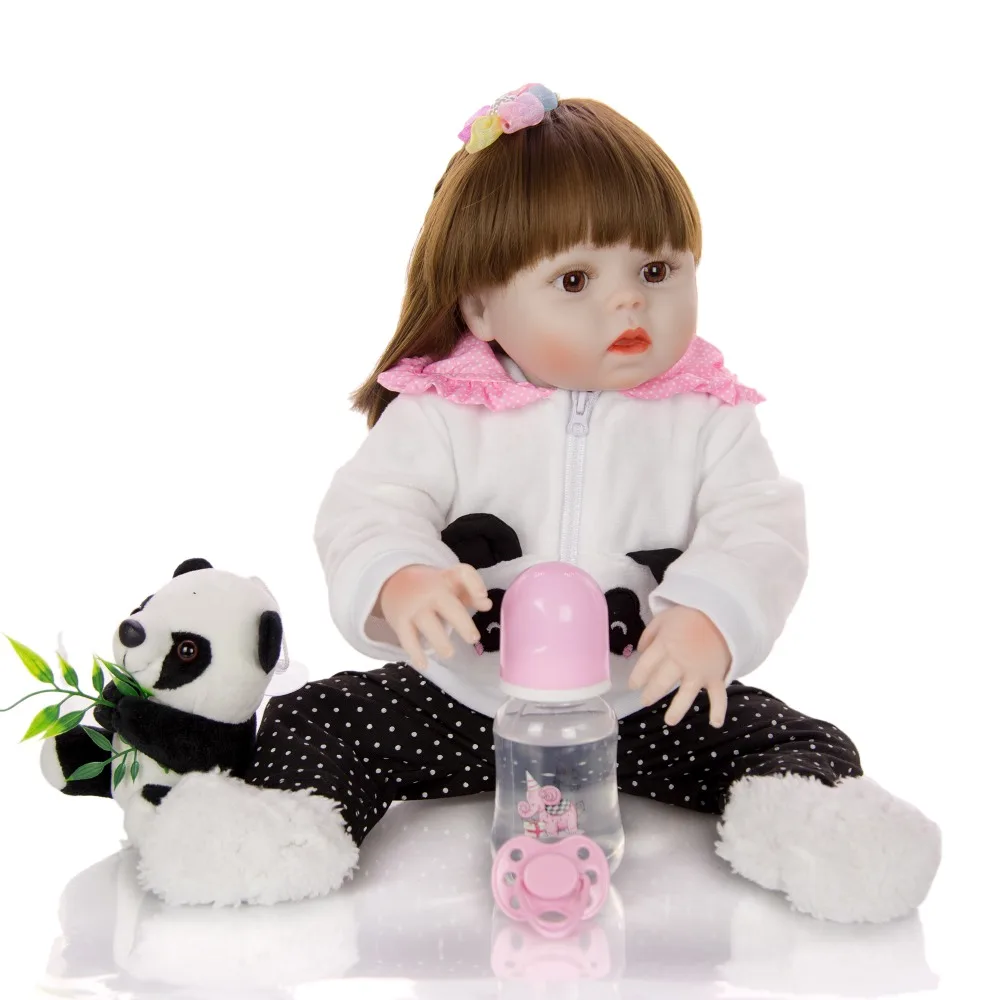48 см bebe Кукла reborn для маленьких девочек кукла в платье с пандами всего тела мягкий
