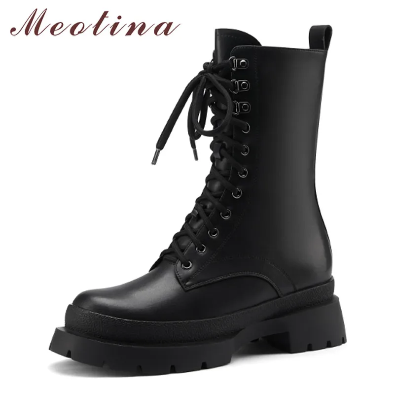 Meotina Motorcycle Boots Woman Real Leather Ankle Boots Platform High Heel Shoes Lace Up Thick Heel Short Boots Ladies Black 43
Meotina Motorcycle Boots Woman Real Leather Ankle Boots Platform High Heel Shoes Lace Up Thick Heel Short Boots Ladies Black 43