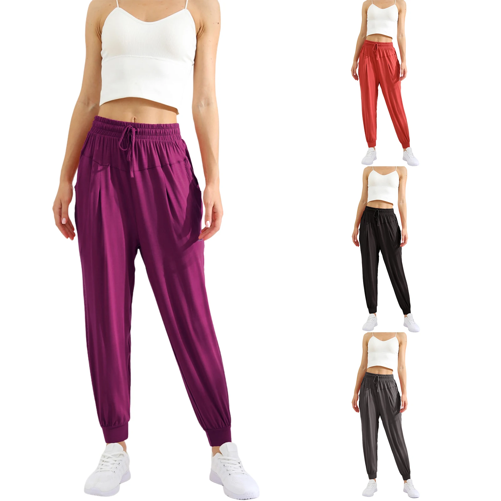 Women Closed Bottom Sweatpants Solid Color Elastic Waist Harem Trousers with Pockets and Drawstring Casual Spring Autumn Pants
Women Closed Bottom Sweatpants Solid Color Elastic Waist Harem Trousers with Pockets and Drawstring Casual Spring Autumn Pants