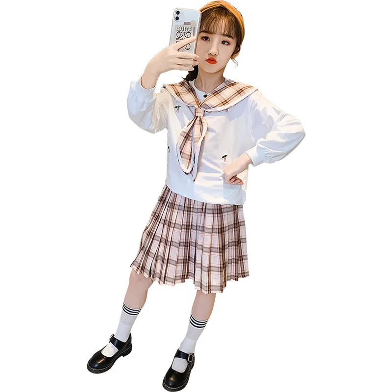 Girls two-piece spring new plaid shawl college style suit 2021 embroidered cherry pleated
Girls two-piece spring new plaid shawl college style suit 2021 embroidered cherry pleated