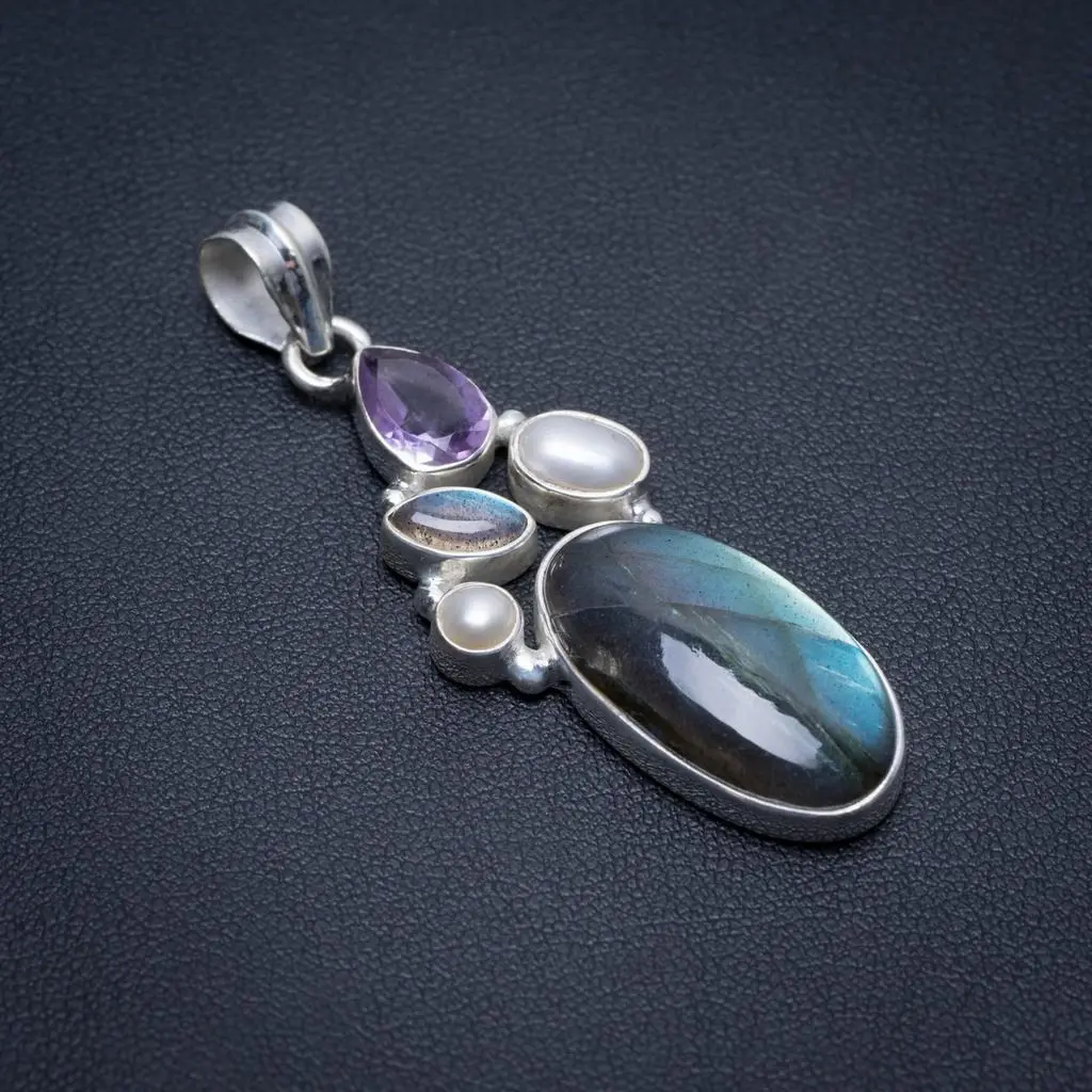 Natural Labradorite,River Pearl and River Pearl Unique 925 Sterling Silver Pendant 2" S0818
Natural Labradorite,River Pearl and River Pearl Unique 925 Sterling Silver Pendant 2" S0818