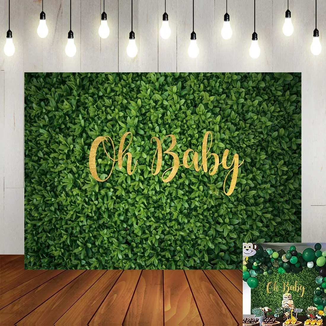 

Oh Baby Green Leaves Photography Backdrop Boy Girl Baby Shower Background Newborn Announce Pregnancy Birthday Party Decorations