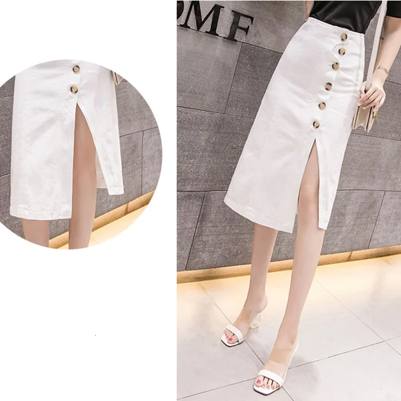 Summer 2021 Fashion Slit Denim Skirt A-Line Office Lady Single Breasted Wrap Hip Mid Skirt For Women Korean Style Faldas Mujer
Summer 2021 Fashion Slit Denim Skirt A-Line Office Lady Single Breasted Wrap Hip Mid Skirt For Women Korean Style Faldas Mujer