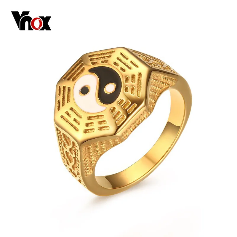 Vnox мужские Инь Ян перстень Нержавеющая сталь даосизм Религия золото-цвет Винтаж