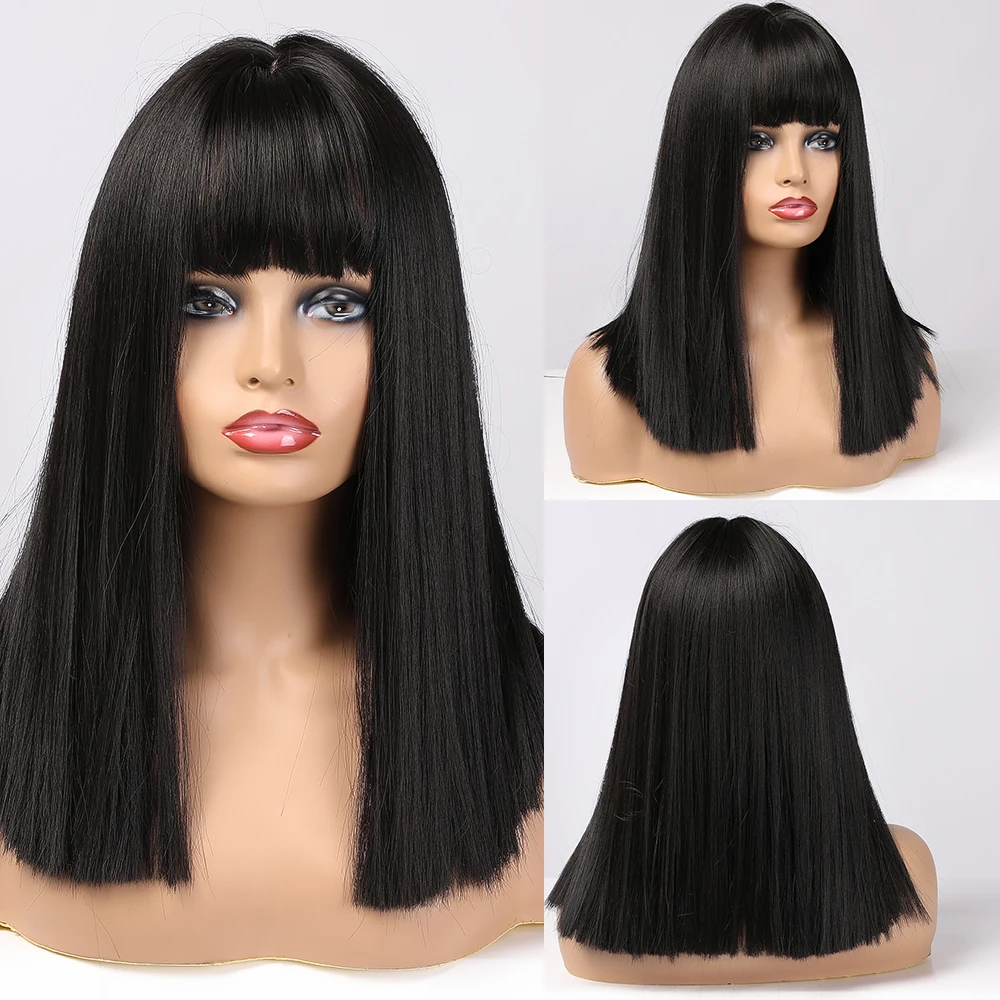 Medium Length Straight Bob Synthetic Wigs With Bangs Black Natural Hair Wigs For Afro Women Heat Resistant Daily Cosplay Wigs 
Medium Length Straight Bob Synthetic Wigs With Bangs Black Natural Hair Wigs For Afro Women Heat Resistant Daily Cosplay Wigs