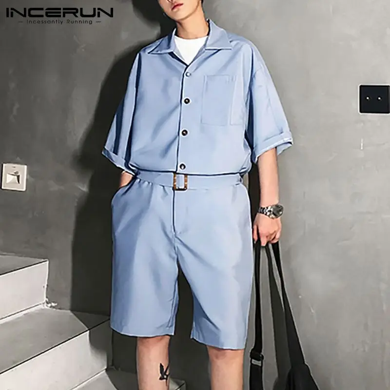 2021 Men Rompers Loose Lapel Short Sleeve Streetwear Casual Jumpsuits Solid Color Fashion Men Cargo Overalls With Belt INCERUN
2021 Men Rompers Loose Lapel Short Sleeve Streetwear Casual Jumpsuits Solid Color Fashion Men Cargo Overalls With Belt INCERUN