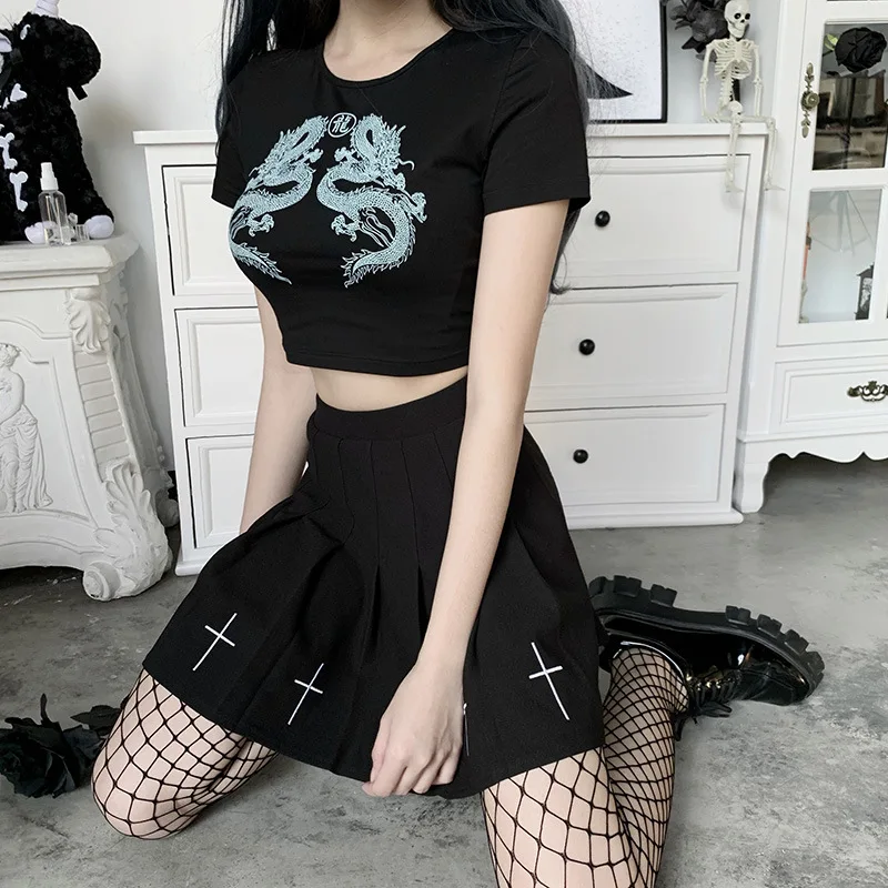 Goth Sexy Gothic T-shirt Black Women Streetwear Casual Female Summer T-shirt Gothic Dragon Print Bodycon Tops T-shirt Gothic
Goth Sexy Gothic T-shirt Black Women Streetwear Casual Female Summer T-shirt Gothic Dragon Print Bodycon Tops T-shirt Gothic