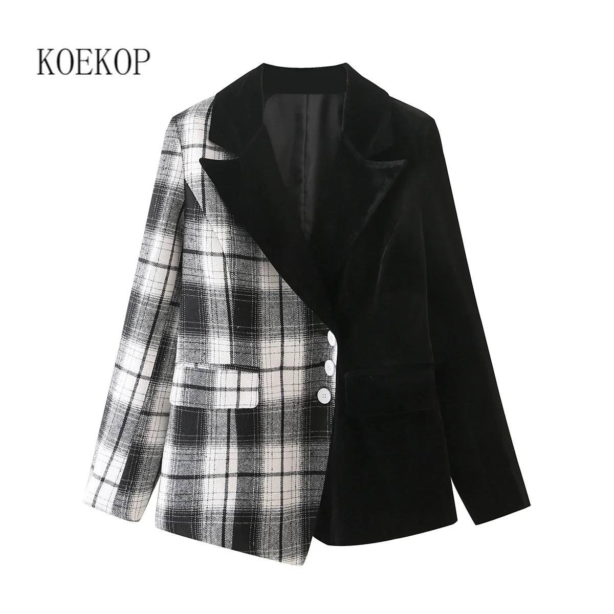 Koekop Women Fashion Patchwork Single Breasted Blazer Casual Long Sleeves Notched Neck Female Suit veste femme
Koekop Women Fashion Patchwork Single Breasted Blazer Casual Long Sleeves Notched Neck Female Suit veste femme