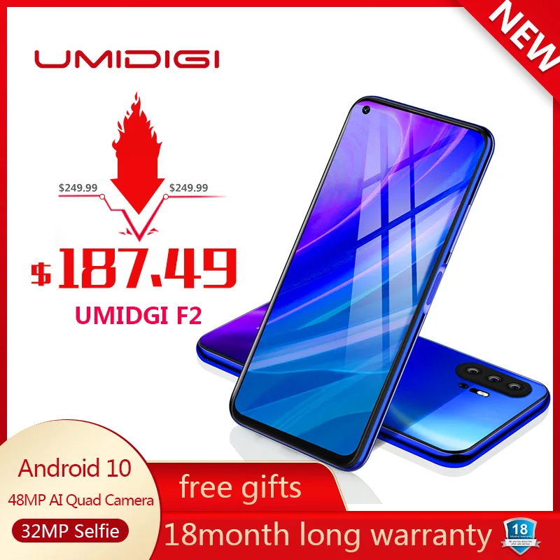 UMIDIGI F2 телефон Android 10 глобальная версия 6 53 "FHD + ГБ 128 48MP AI Quad камера 32MP Selfie Helio P70