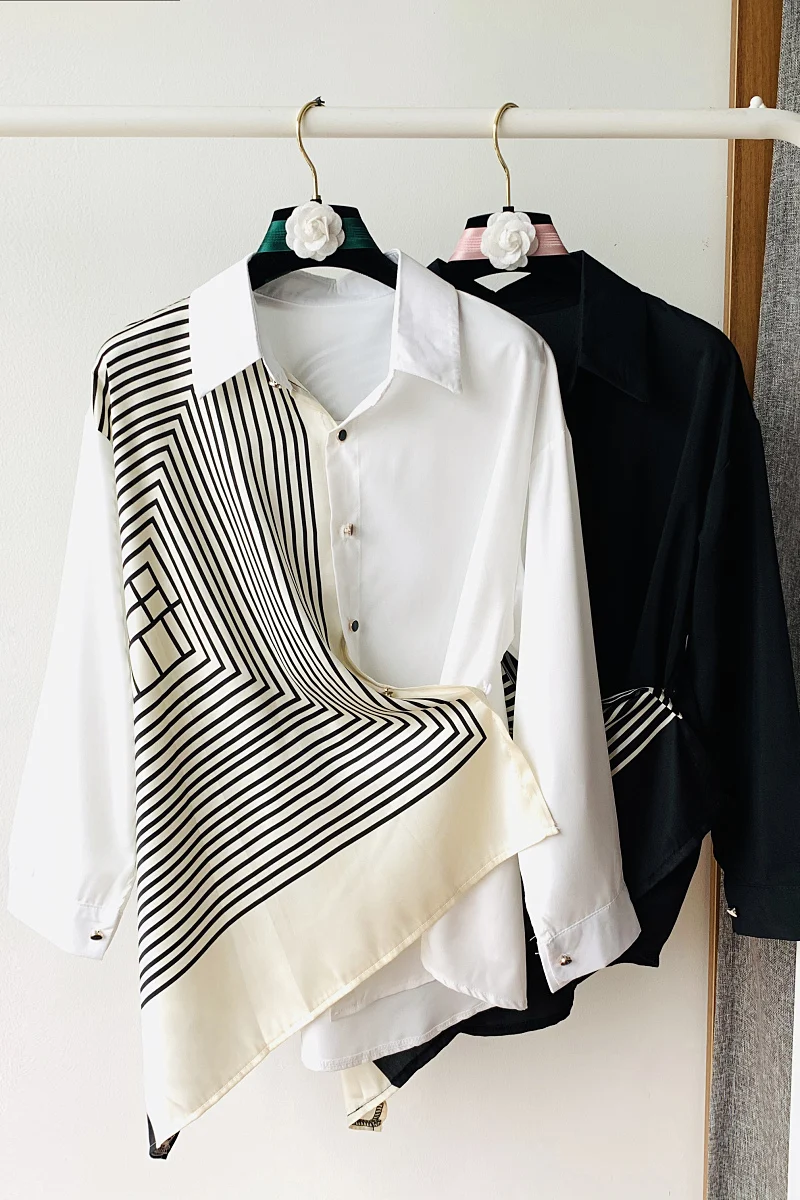 2021 Women's New Spring Chiffon Shirt Long Sleeve Striped Patchwork Loose Korean Style Blouse Elegant Irregular Design Top
2021 Women's New Spring Chiffon Shirt Long Sleeve Striped Patchwork Loose Korean Style Blouse Elegant Irregular Design Top