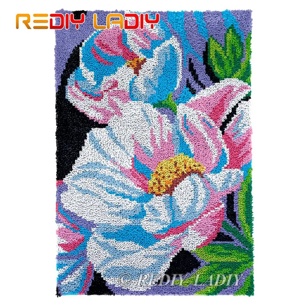

Latch Hook Kits White Poppies Chunky Yarn Embroidery Crocheting Tapestry Kits Needlework Arts & Crafts DIY Carpet Rug 58*87cm