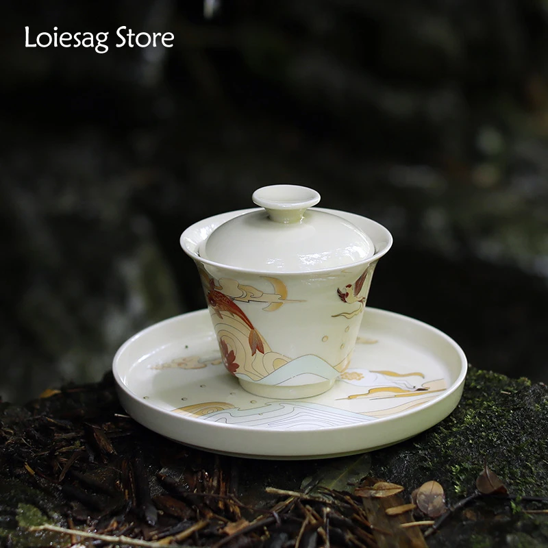 

Loiesag 130 мл керамика Dehua, чаша с крышкой, китайский стиль чайный набор кунг-фу, гайвань, чашка для чая, Молочный Улун, чашка для воды, горшок
