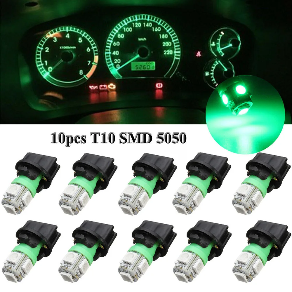 

10 PCS T10 LED W5W 5050 5SMD Led Car Interior Light License Plate Bulb Turn Lamps Green Instrument Lights Panel Gauge Cluster