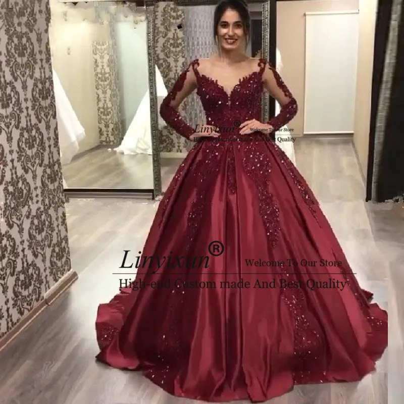 2020 Burgundy Lace Prom Dresses With Full Sleeves mezuniyet elbiseleri Ball Gowns Saudi Arabic Prom Gowns Vestido Formatura
2020 Burgundy Lace Prom Dresses With Full Sleeves mezuniyet elbiseleri Ball Gowns Saudi Arabic Prom Gowns Vestido Formatura