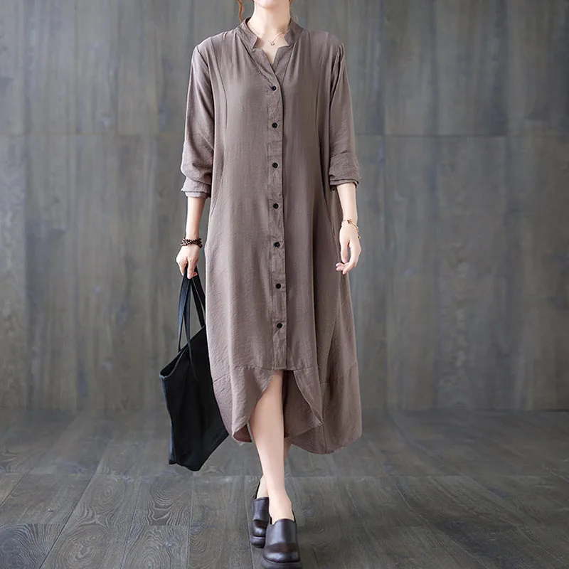 New Autumn Long Sleeve Solid Color Shirt Dress Female Vintage Casual Oversize Long Dress Woman Plus Size Cotton Linen Dress 
New Autumn Long Sleeve Solid Color Shirt Dress Female Vintage Casual Oversize Long Dress Woman Plus Size Cotton Linen Dress