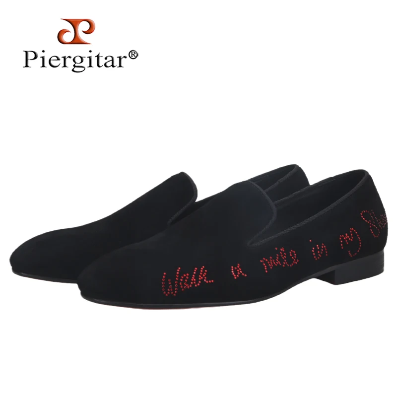 

Piergitar New Arrival Black Cow Suede Men's Loafers Italian Luxury Brand CL Same Design Moccasin Handmade Men Flats Red Outsole