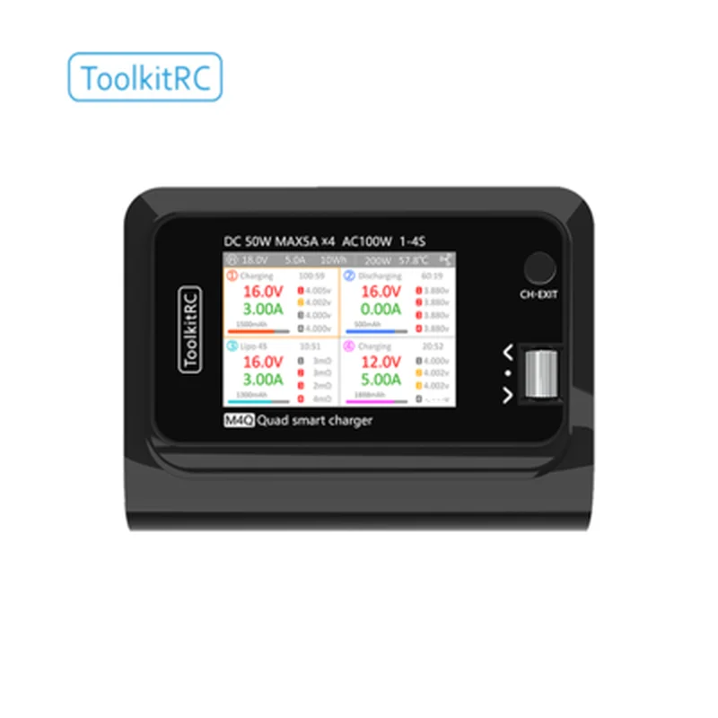 ToolkitRC M4Q 4x50 Вт 5A 1-4S AC 100 Вт 4 порта XT60 XT30 DC умное зарядное устройство 32 бит ARM IPS яркий прозрачный широкоугольный дисплей
ToolkitRC M4Q 4x50 Вт 5A 1-4S AC 100 Вт 4 порта XT60 XT30 DC умное зарядное устройство 32 бит ARM IPS яркий прозрачный широкоугольный дисплей