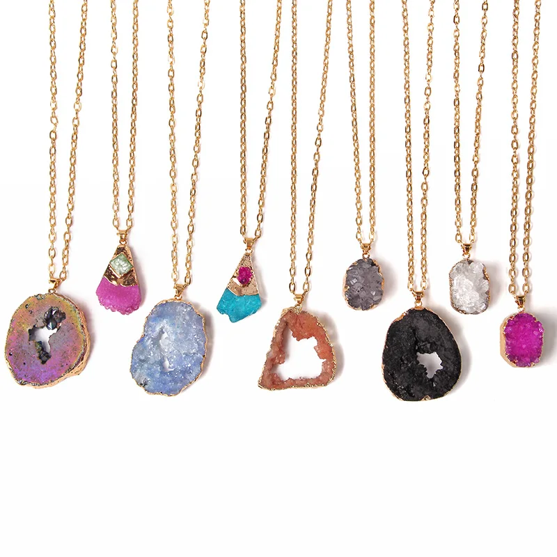 Fashion Quartzs Natural Druzy Stone Necklaces For Women Healing Reiki Irregular Crystal Pendant Charm Alloy Metal Chain Jewelry
Fashion Quartzs Natural Druzy Stone Necklaces For Women Healing Reiki Irregular Crystal Pendant Charm Alloy Metal Chain Jewelry