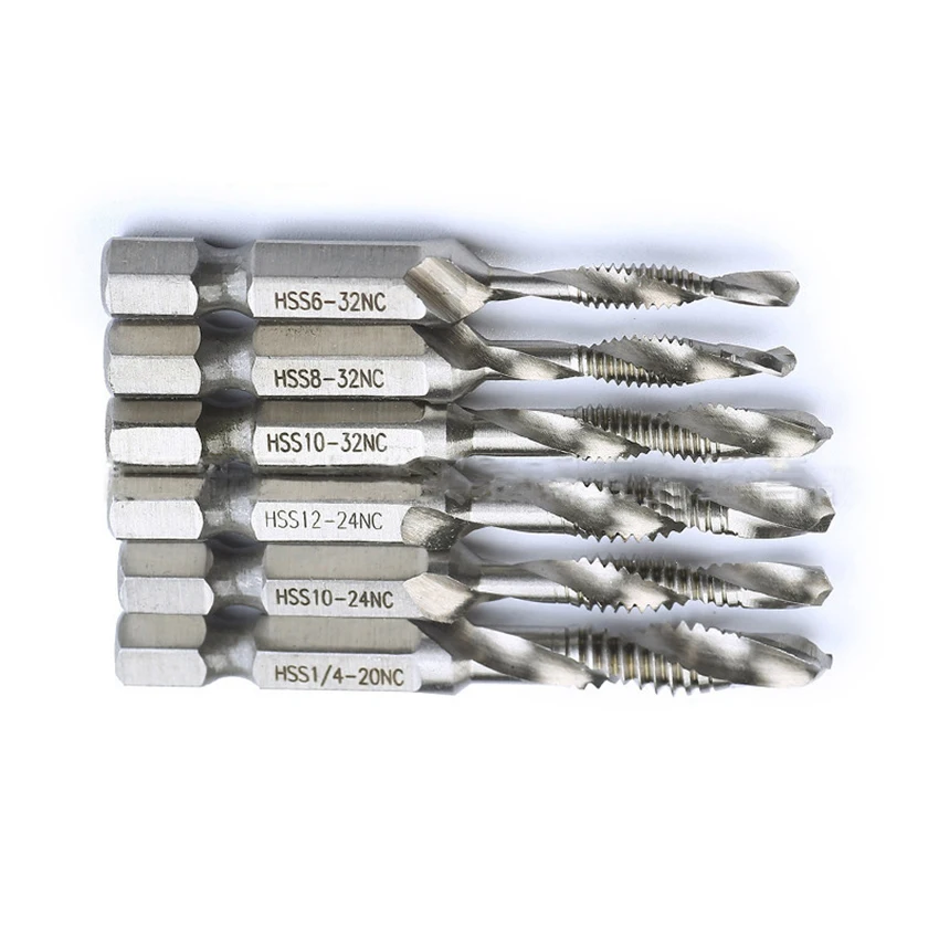 6PCS/Set HSS Hex Shank Spiral Flute Drill Tap NPT Composite Tapping Drill 6-32NC, 8-32NC, 10-32NC, 10-24NC, 12-24NC, 1/4-20NC
6PCS/Set HSS Hex Shank Spiral Flute Drill Tap NPT Composite Tapping Drill 6-32NC, 8-32NC, 10-32NC, 10-24NC, 12-24NC, 1/4-20NC