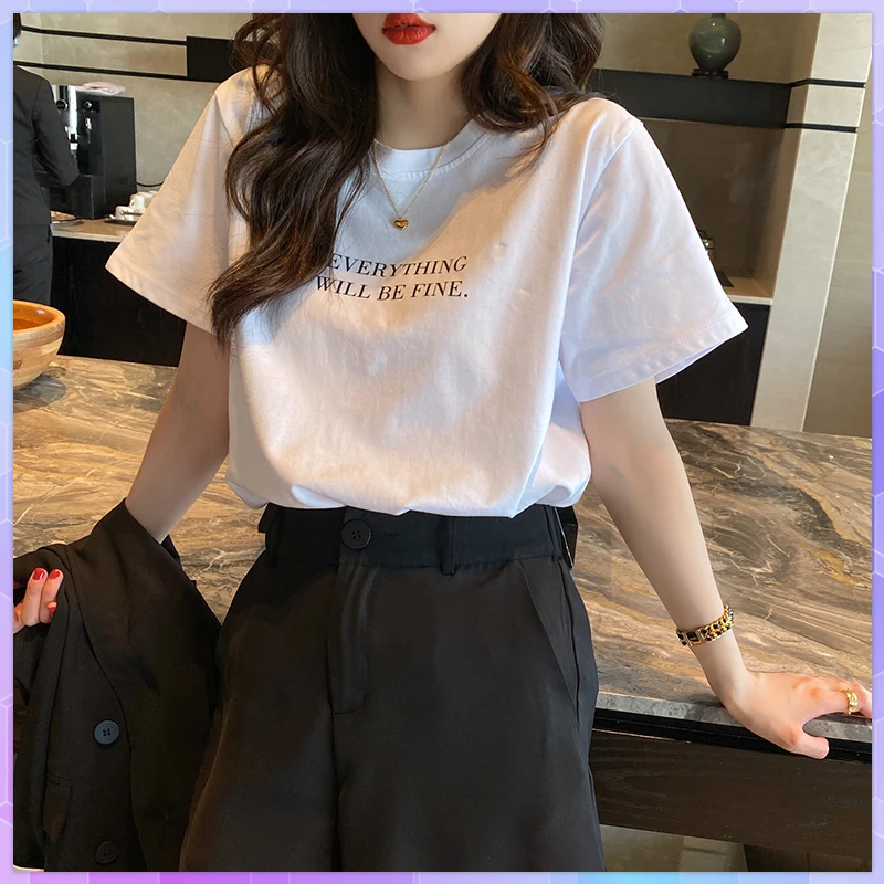 Short-sleeved T-shirt women's T-shirts 2021 Summer Thin Basic Letter Print White Top Solid Loose Tshirt Female Clothing Blusas
Short-sleeved T-shirt women's T-shirts 2021 Summer Thin Basic Letter Print White Top Solid Loose Tshirt Female Clothing Blusas