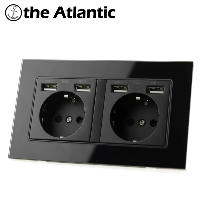Atlectric Dual DE EU Plug Socket With USB Mobile Phone Charging Port Wall Power Socket Spain Russian Black Glass Frame 146*86mm 
Atlectric Dual DE EU Plug Socket With USB Mobile Phone Charging Port Wall Power Socket Spain Russian Black Glass Frame 146*86mm
