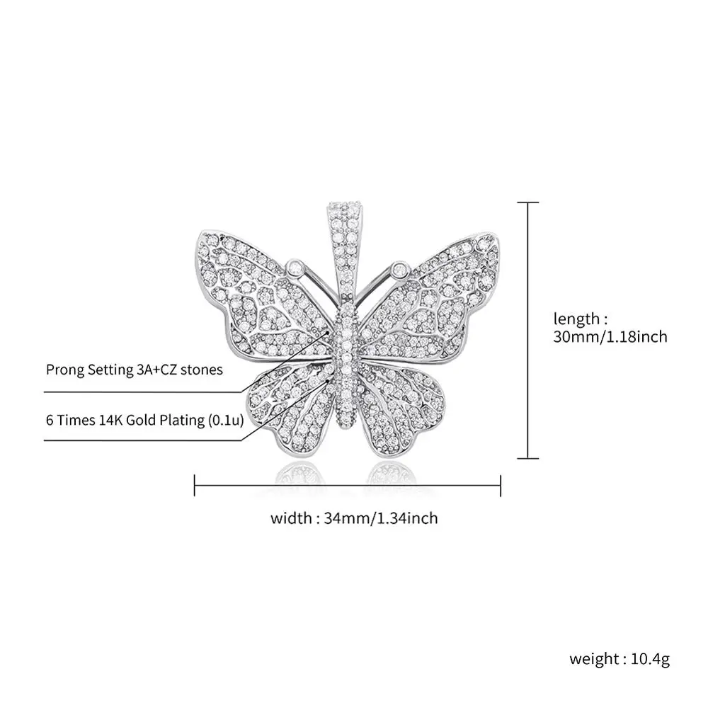 ALLICEONYOU New Silver Color High Quality Iced Out Cubic Zircon Fashion Butterfly Pendant Hip Hop Fashion Jewelry Women Gift
ALLICEONYOU New Silver Color High Quality Iced Out Cubic Zircon Fashion Butterfly Pendant Hip Hop Fashion Jewelry Women Gift