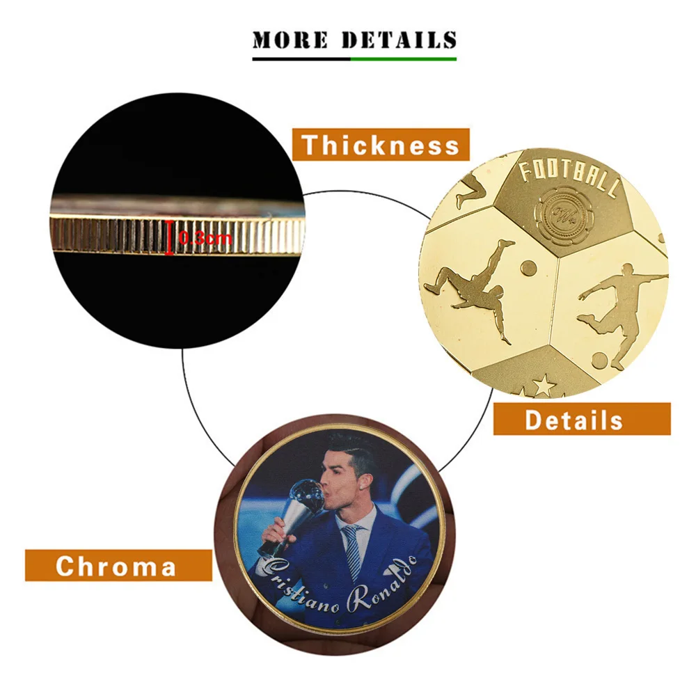 WR 1 oz 999 24k Gold Plated Coin Cristiano Ronaldo Challenge Metal Crafts Art Ornament Golden Coin Decoration
WR 1 oz 999 24k Gold Plated Coin Cristiano Ronaldo Challenge Metal Crafts Art Ornament Golden Coin Decoration