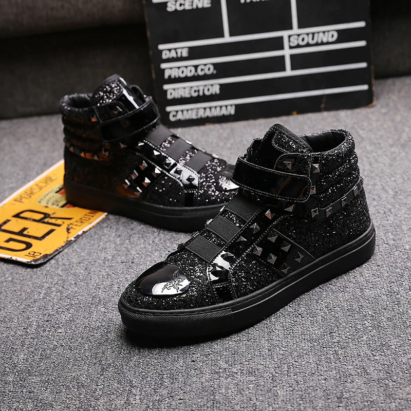 Black Genuine Leather Rivets Men High-Top Sneakers Fashion Spike Punk Shoes Outdoors Flats Hiphop Shoes Chaussure Homme
Black Genuine Leather Rivets Men High-Top Sneakers Fashion Spike Punk Shoes Outdoors Flats Hiphop Shoes Chaussure Homme