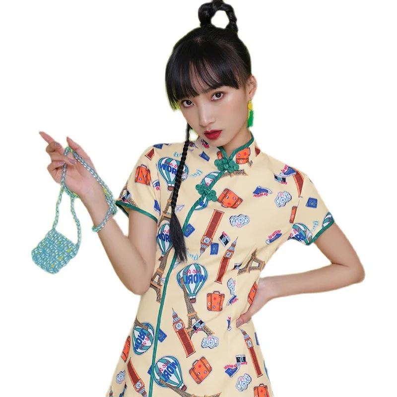 Summer New Chinese Style Improved Cheongsam Short Sleeve Buckle Small Fresh Printed Skirt Dress
Summer New Chinese Style Improved Cheongsam Short Sleeve Buckle Small Fresh Printed Skirt Dress