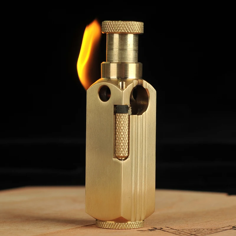 

CNC vintage Handmade brass trench kerosene lighter, oil Gasoline briquet Lighter,3 sides fire ignition smoking tool 7.2*2.1cm
