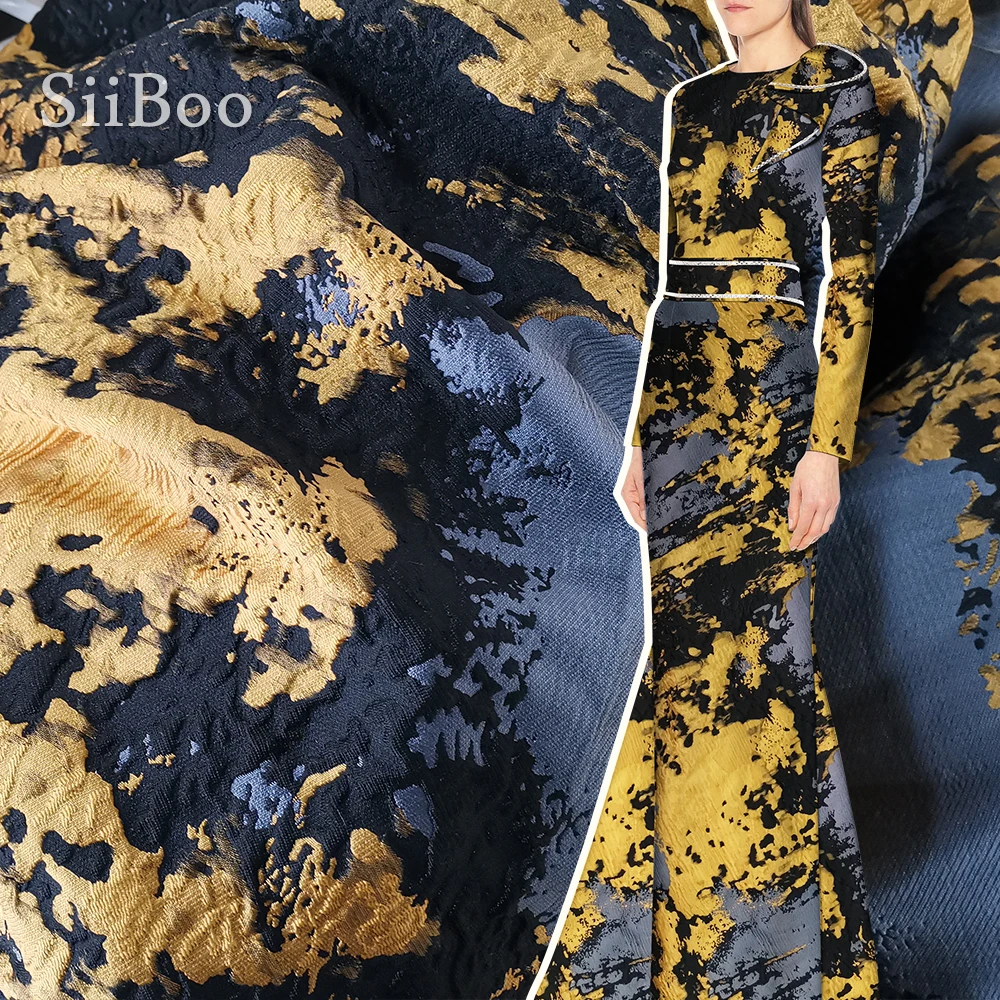 

Artistic style yellow yarn dyed jacquard fabric spandex polyester cloth for dress skirt Tejido teñido en hilo SP5759