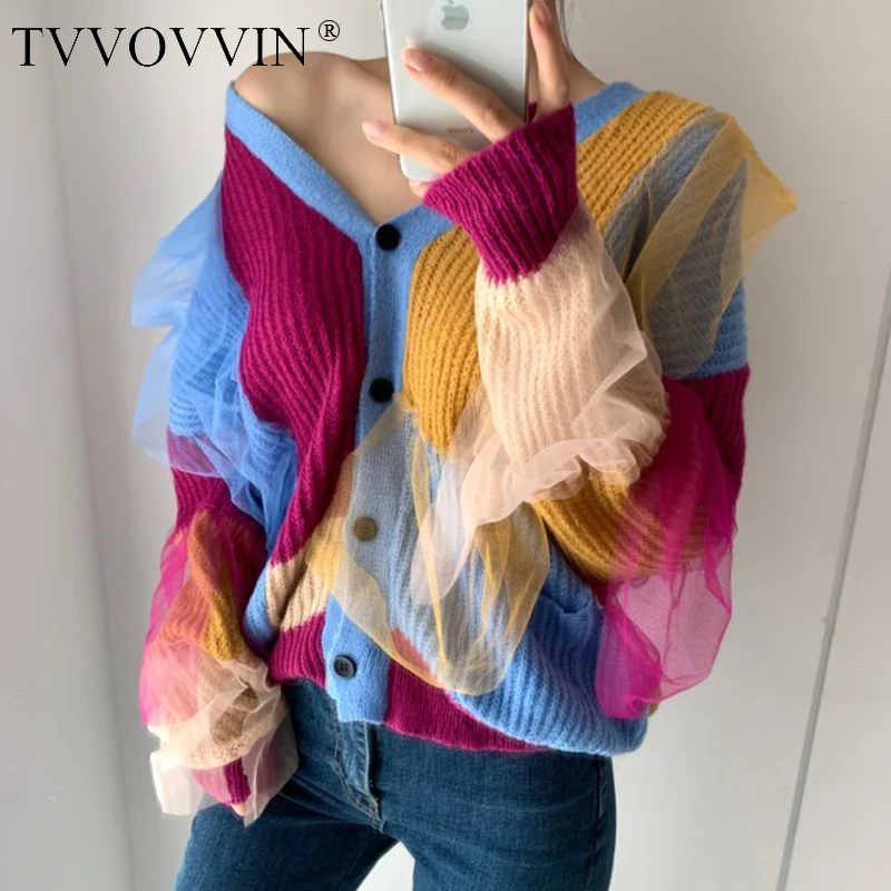 TVVOVVIN V-neck Women Sweater Mesh Patchwork Cardigan Sweater Women V-neck Vintage Color Matching Knitting Tops Women 2020 G77B
TVVOVVIN V-neck Women Sweater Mesh Patchwork Cardigan Sweater Women V-neck Vintage Color Matching Knitting Tops Women 2020 G77B