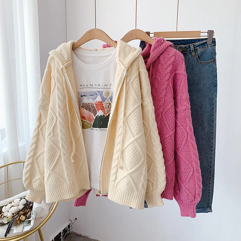 H.SA Korean Winter Pink Sweater Cardigans Hooded Knit Sweaters Loose Oversized Christmas Knitted Coat Female Winter Clothing
H.SA Korean Winter Pink Sweater Cardigans Hooded Knit Sweaters Loose Oversized Christmas Knitted Coat Female Winter Clothing