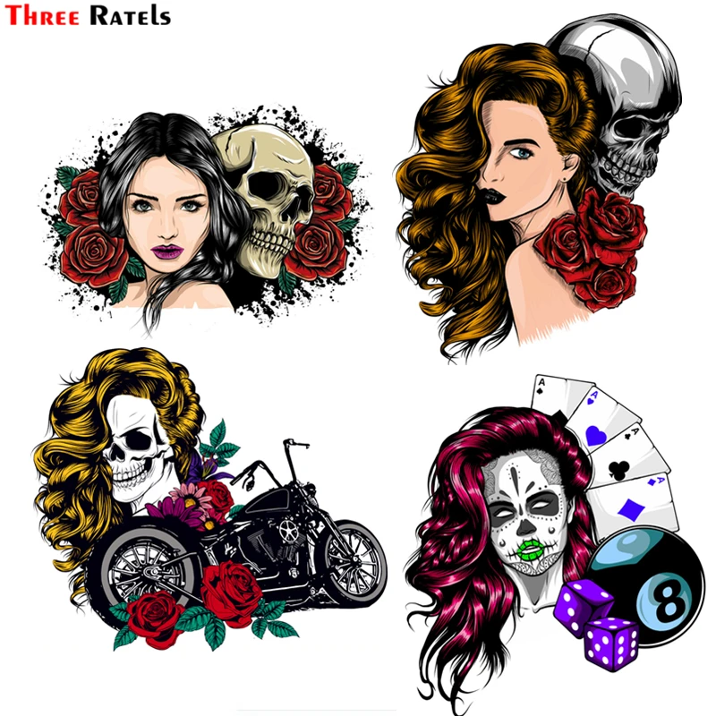 

Three Ratels FTC-1106 10*15cm Beauty Skull Biker Sticker Decal For Car Motorcycle Album Laptop Luggage Decal Car Sticker