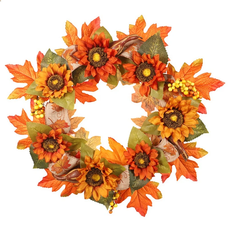 Fall Sunflower Artificial Wreath With Grapevine Base, Maple Leaf, Faux Berries And Pumpkins For Front Door Decoration
Fall Sunflower Artificial Wreath With Grapevine Base, Maple Leaf, Faux Berries And Pumpkins For Front Door Decoration