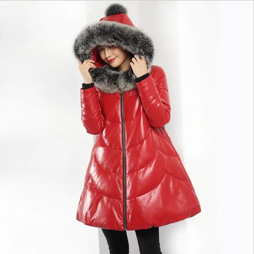 Winter sheep leather coats big natural fox fur duck down coat female fox fur hooded thicker long warm leather down coats F1956
Winter sheep leather coats big natural fox fur duck down coat female fox fur hooded thicker long warm leather down coats F1956